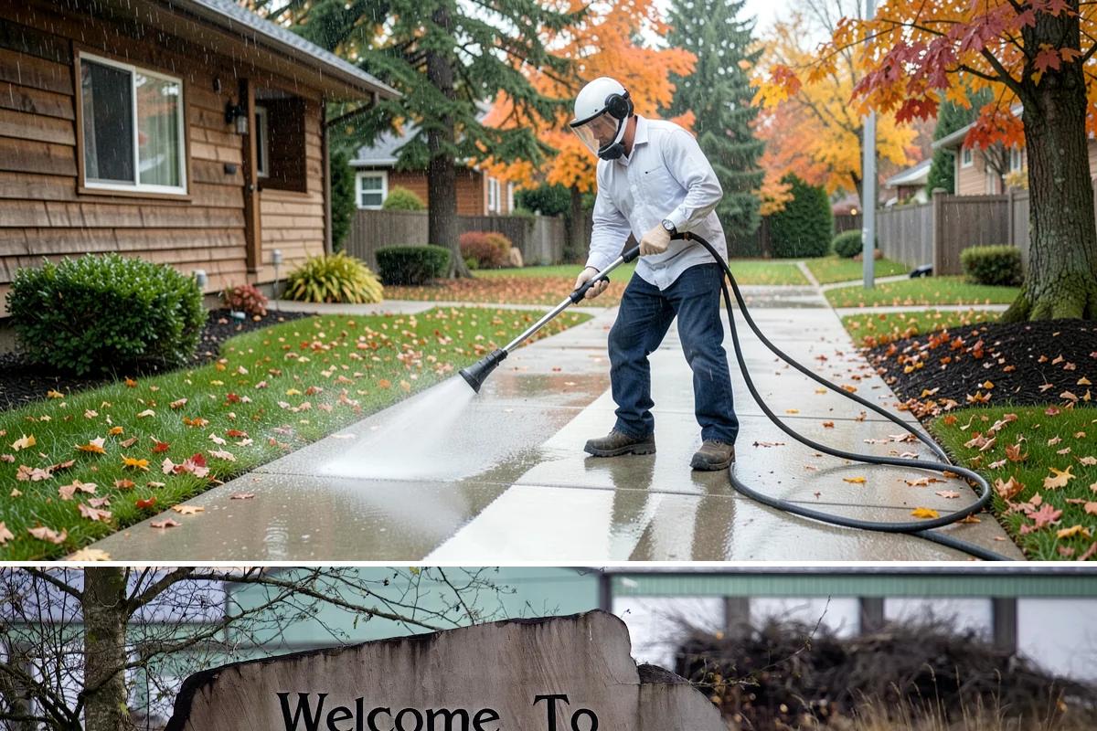 Pool Deck Cleaning in Buckley, Pierce County, WA - Early summer clears the winter's growth and makes the deck safe just as pool season gets underway.