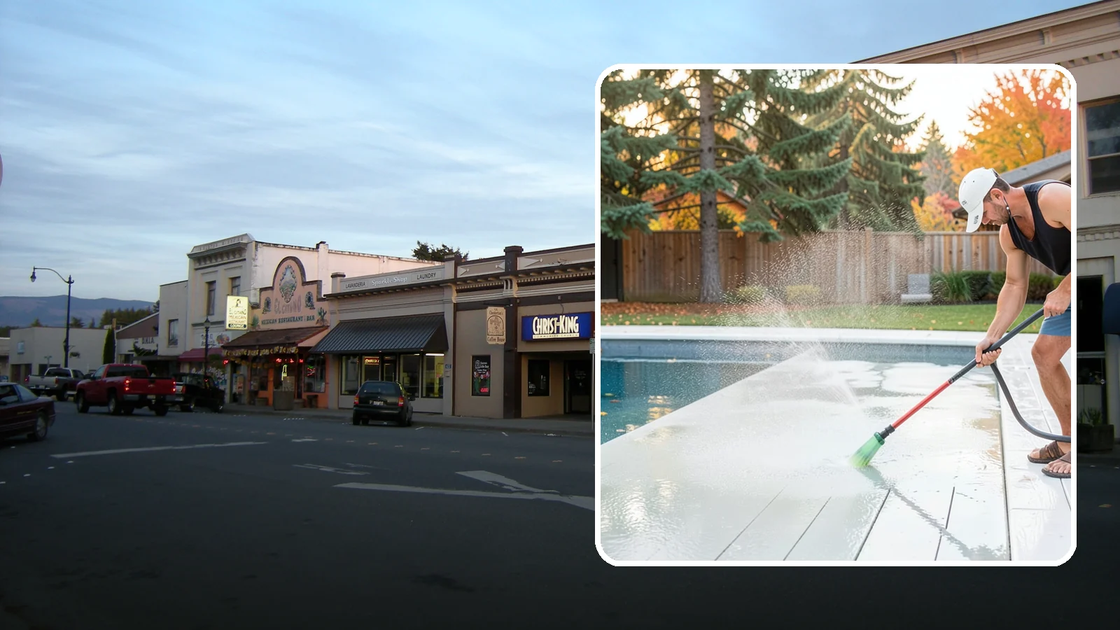 Pool Deck Cleaning in Burlington, Skagit County, WA - Clean pool decks and surrounds to remove the slick algae and moss that make wet Northwest decking hazardous.