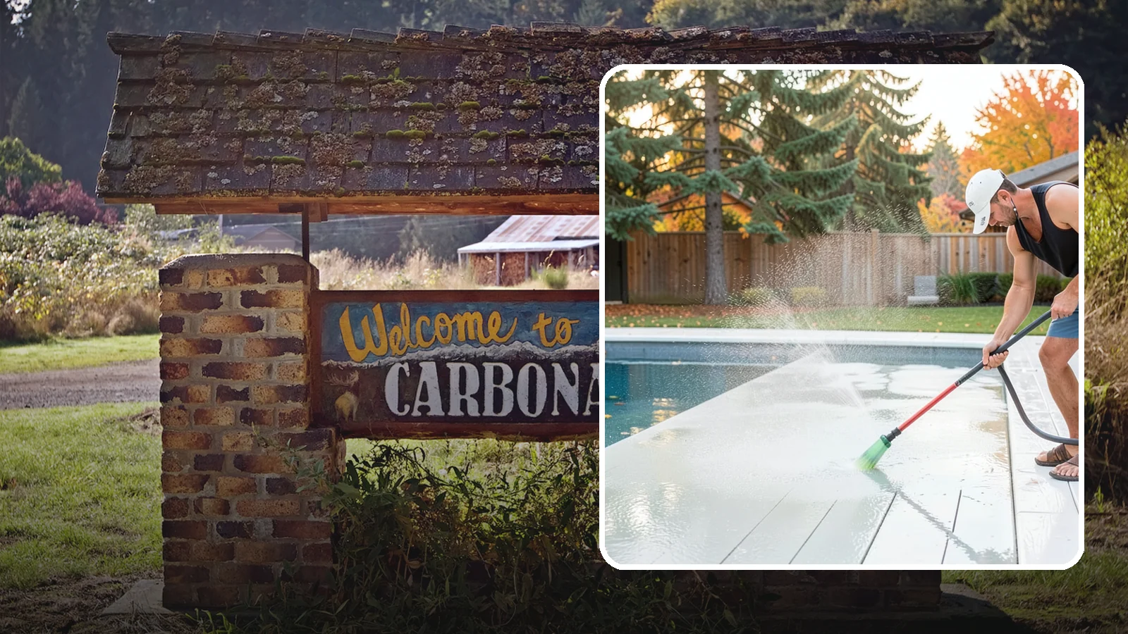Pool Deck Cleaning in Carbonado, Pierce County, WA - Clean pool decks and surrounds to remove the slick algae and moss that make wet Northwest decking hazardous.