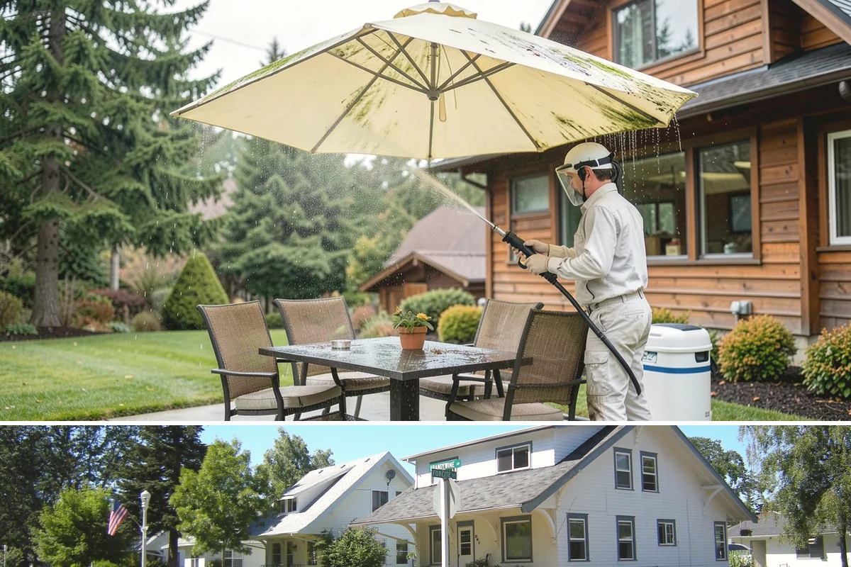 Pool Deck Cleaning in DuPont, Pierce County, WA - Early summer clears the winter's growth and makes the deck safe just as pool season gets underway.