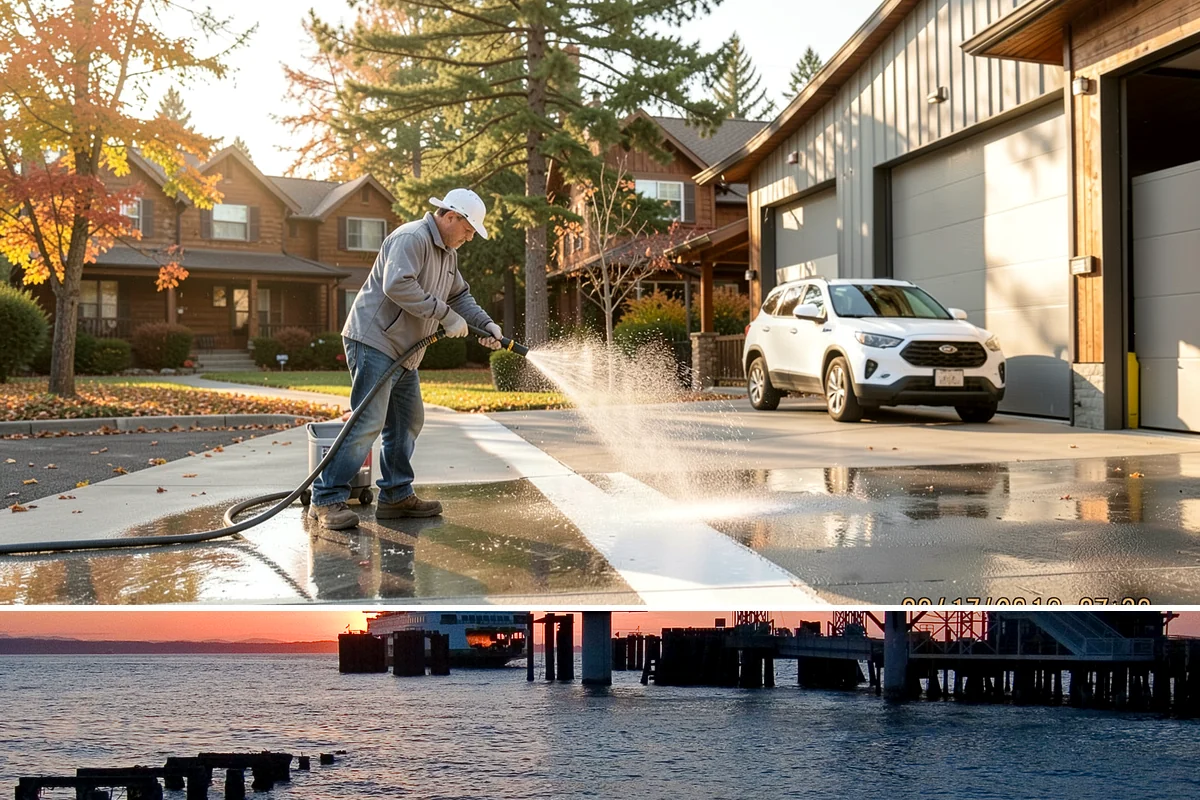 Pool Deck Cleaning in Edmonds, Snohomish County, WA - Early summer clears the winter's growth and makes the deck safe just as pool season gets underway.