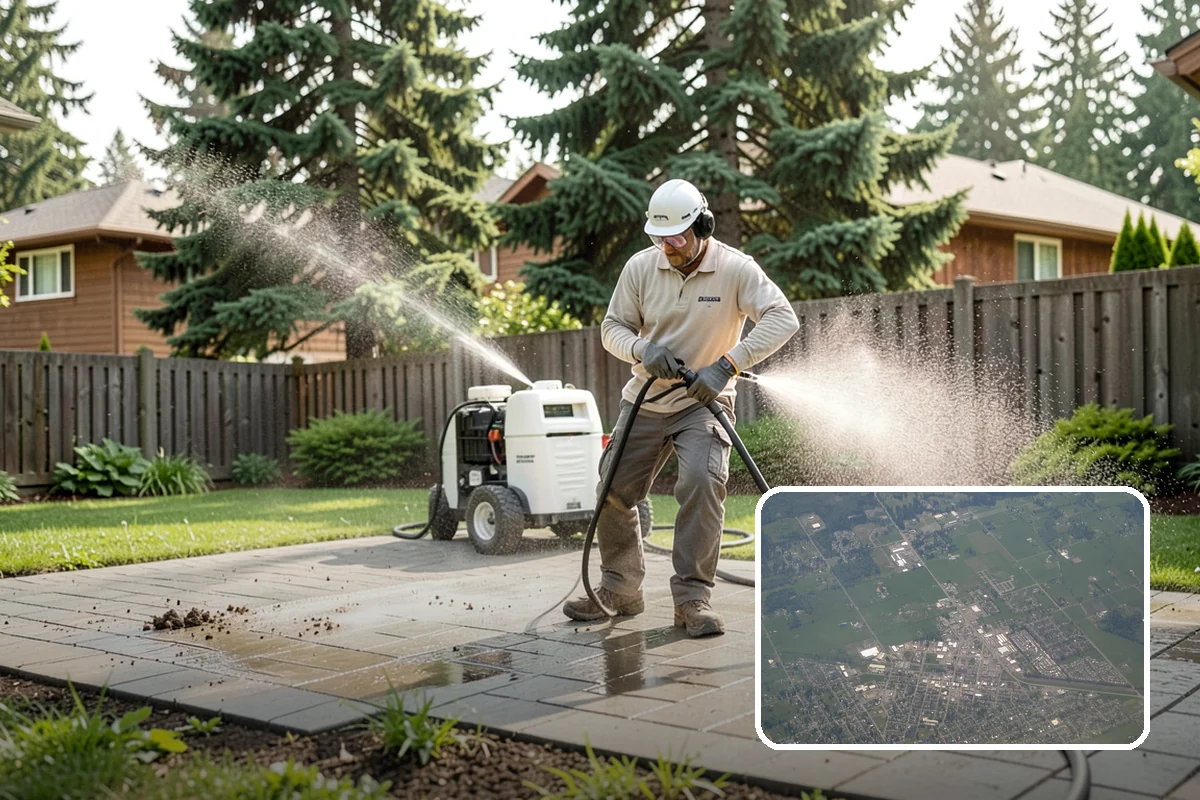 Pool Deck Cleaning in Enumclaw, King County, WA - Removes slick algae and moss around the waterline