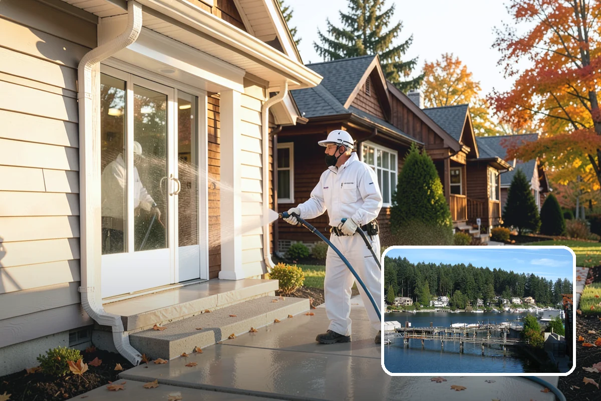 Pool Deck Cleaning in Gig Harbor, Pierce County, WA - Removes slick algae and moss around the waterline
