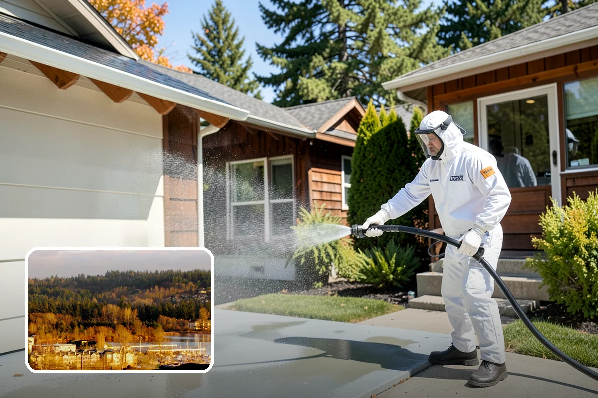 Pool Deck Cleaning in Kenmore, King County, WA - Removes slick algae and moss around the waterline