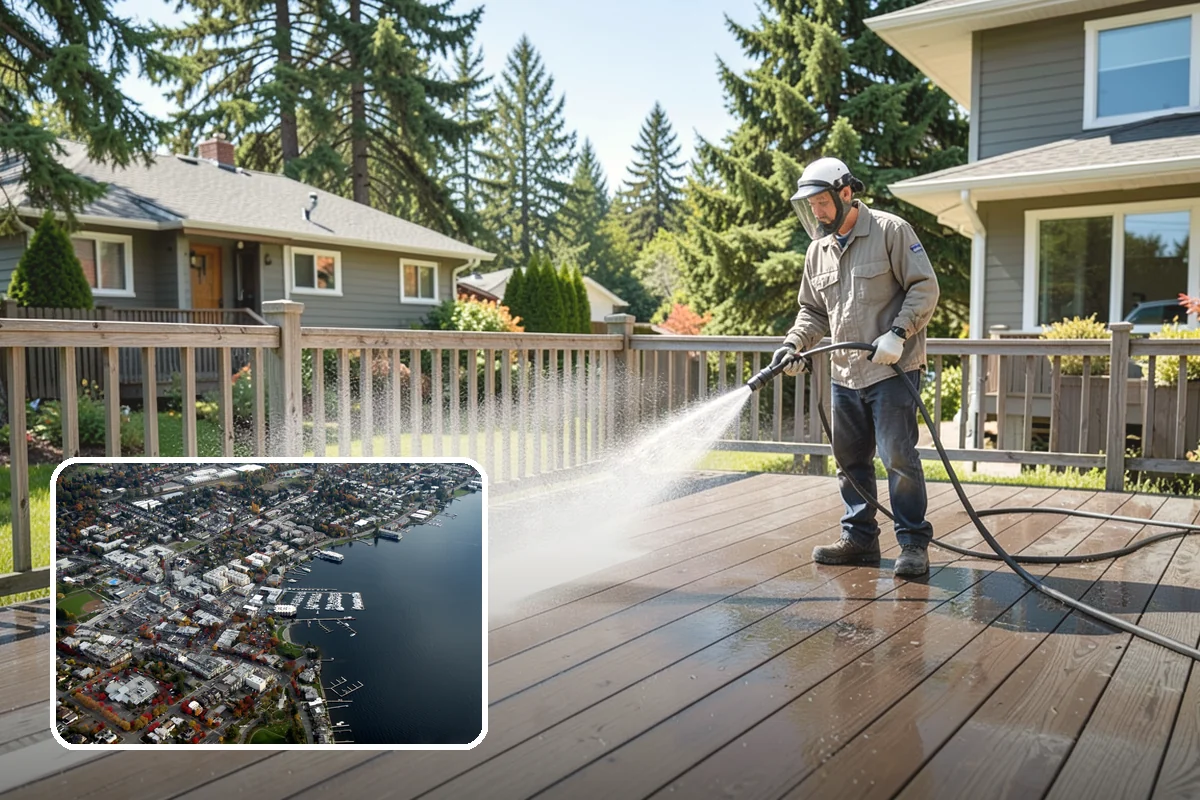 Pool Deck Cleaning in Kirkland, King County, WA - Removes slick algae and moss around the waterline