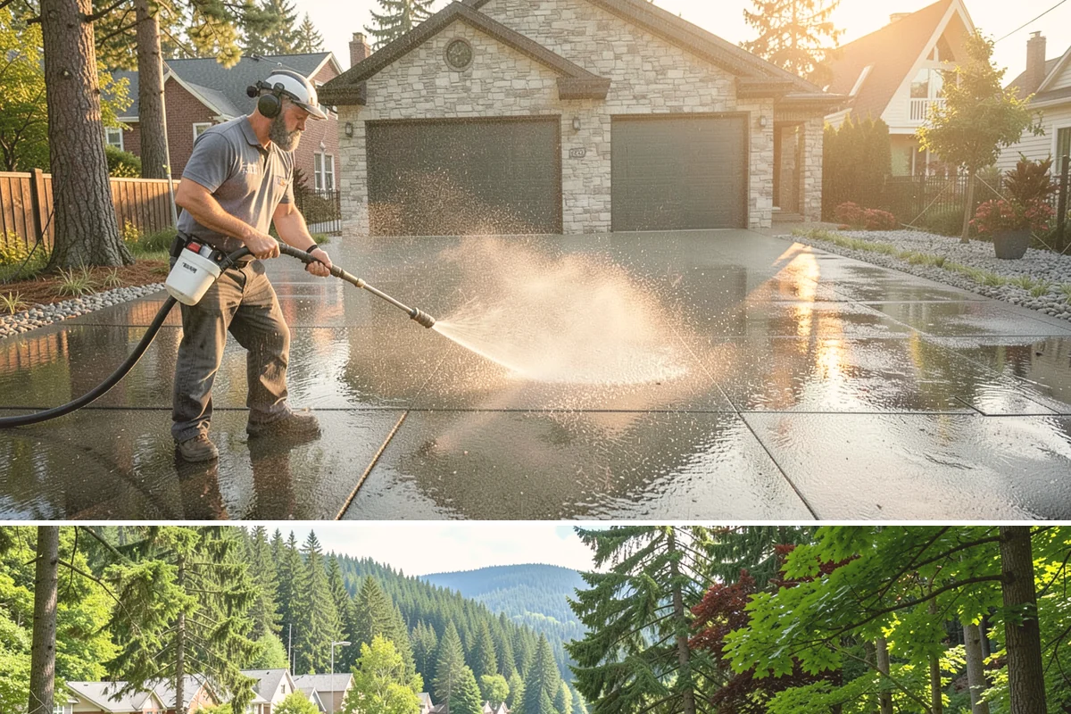 Pool Deck Cleaning in Lake Forest Park, King County, WA - Early summer clears the winter's growth and makes the deck safe just as pool season gets underway.