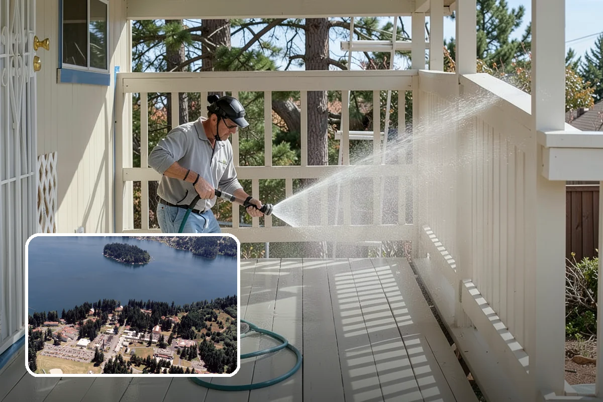 Pool Deck Cleaning in Lakewood, Pierce County, WA - Removes slick algae and moss around the waterline