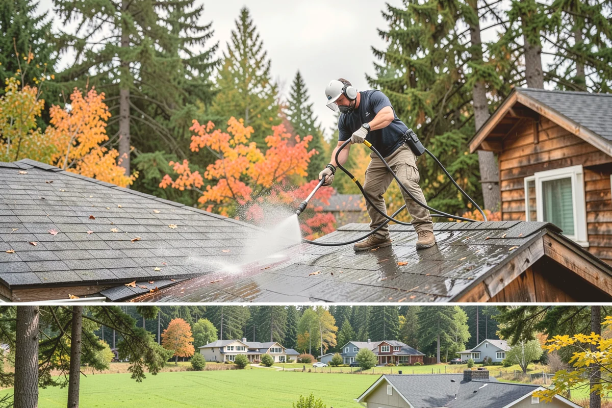 Pool Deck Cleaning in Lyman, Skagit County, WA - Early summer clears the winter's growth and makes the deck safe just as pool season gets underway.