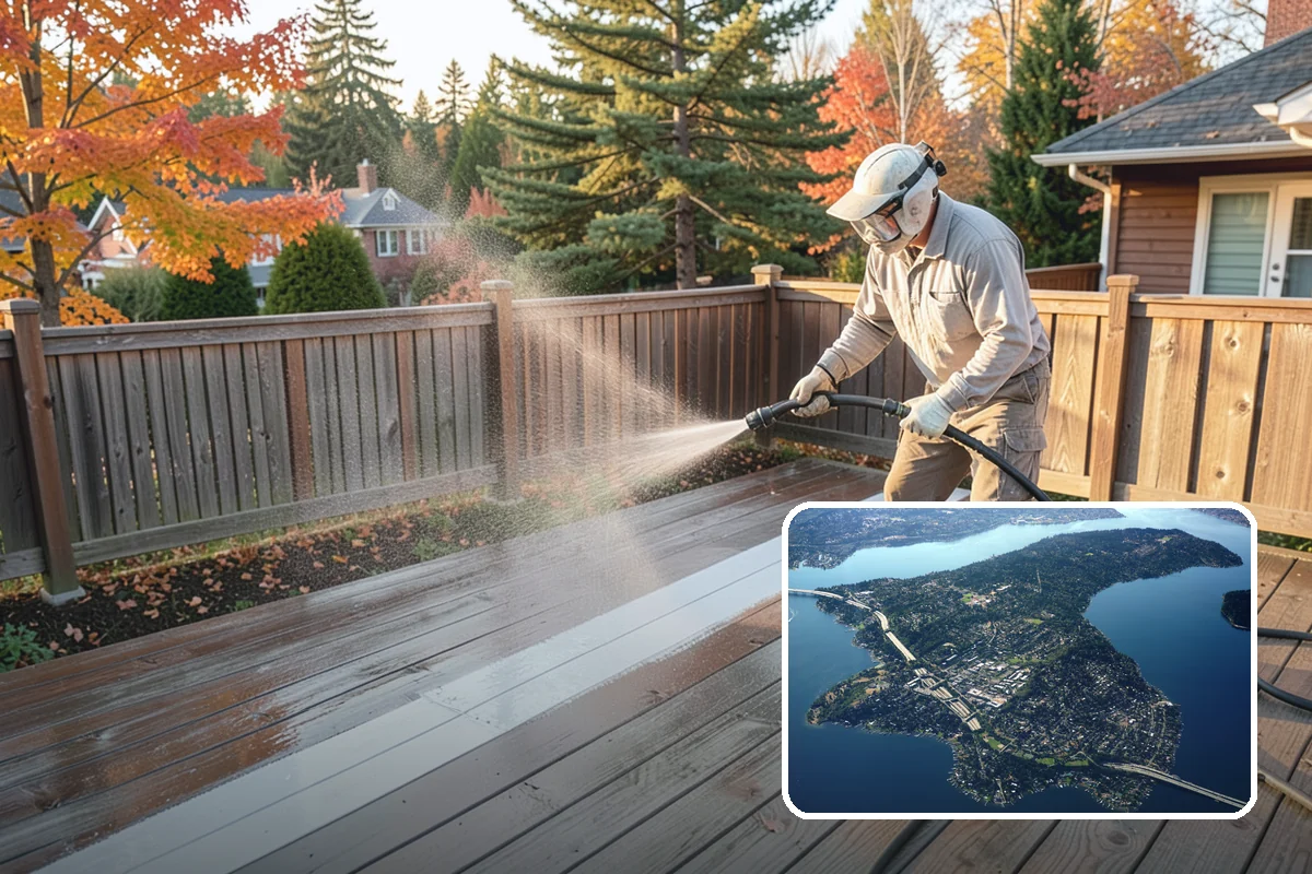 Pool Deck Cleaning in Mercer Island, King County, WA - Removes slick algae and moss around the waterline