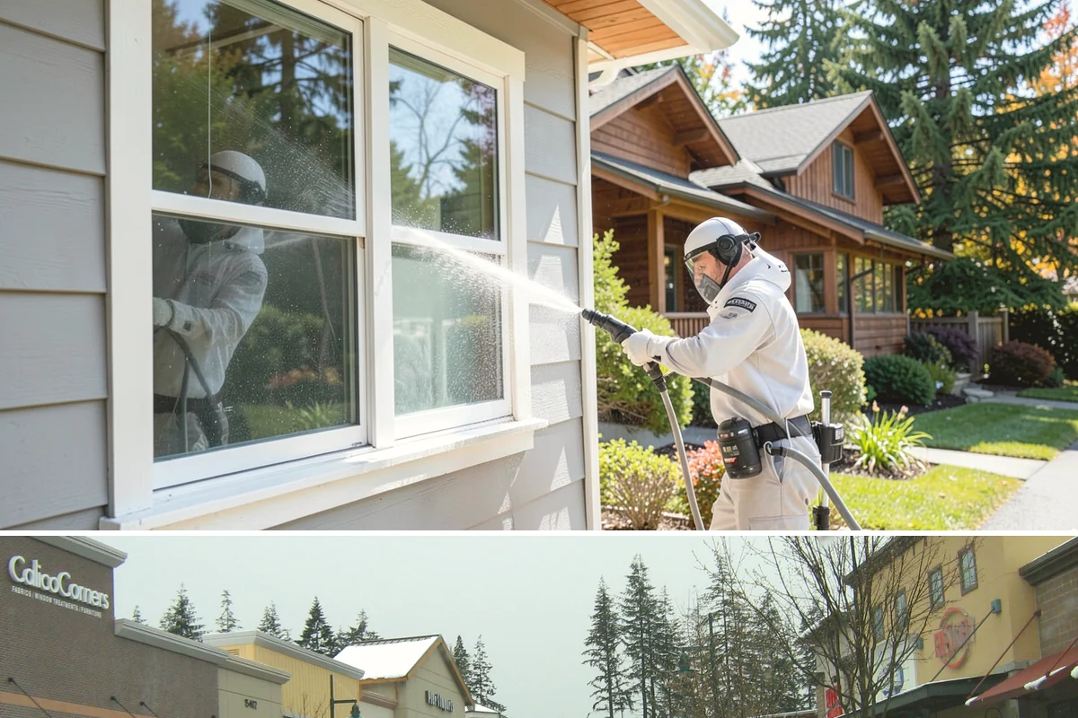 Pool Deck Cleaning in Mill Creek, Snohomish County, WA - Early summer clears the winter's growth and makes the deck safe just as pool season gets underway.