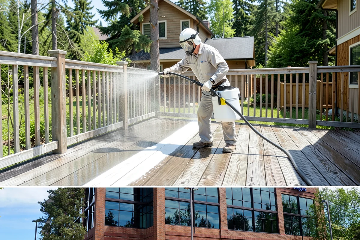 Pool Deck Cleaning in Mountlake Terrace, Snohomish County, WA - Early summer clears the winter's growth and makes the deck safe just as pool season gets underway.