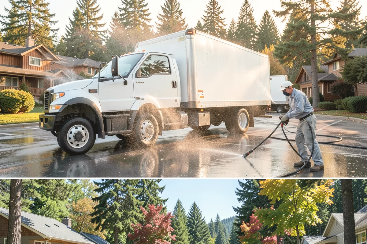Pool Deck Cleaning in Orting, Pierce County, WA - Early summer clears the winter's growth and makes the deck safe just as pool season gets underway.