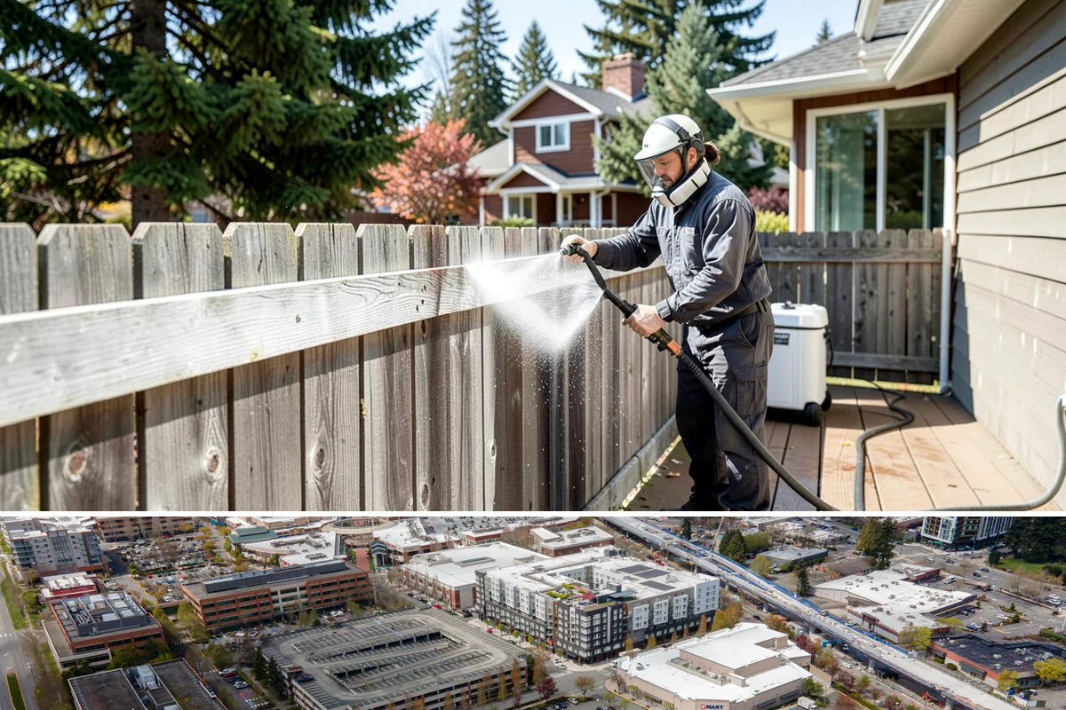 Pool Deck Cleaning in Redmond, King County, WA - Early summer clears the winter's growth and makes the deck safe just as pool season gets underway.