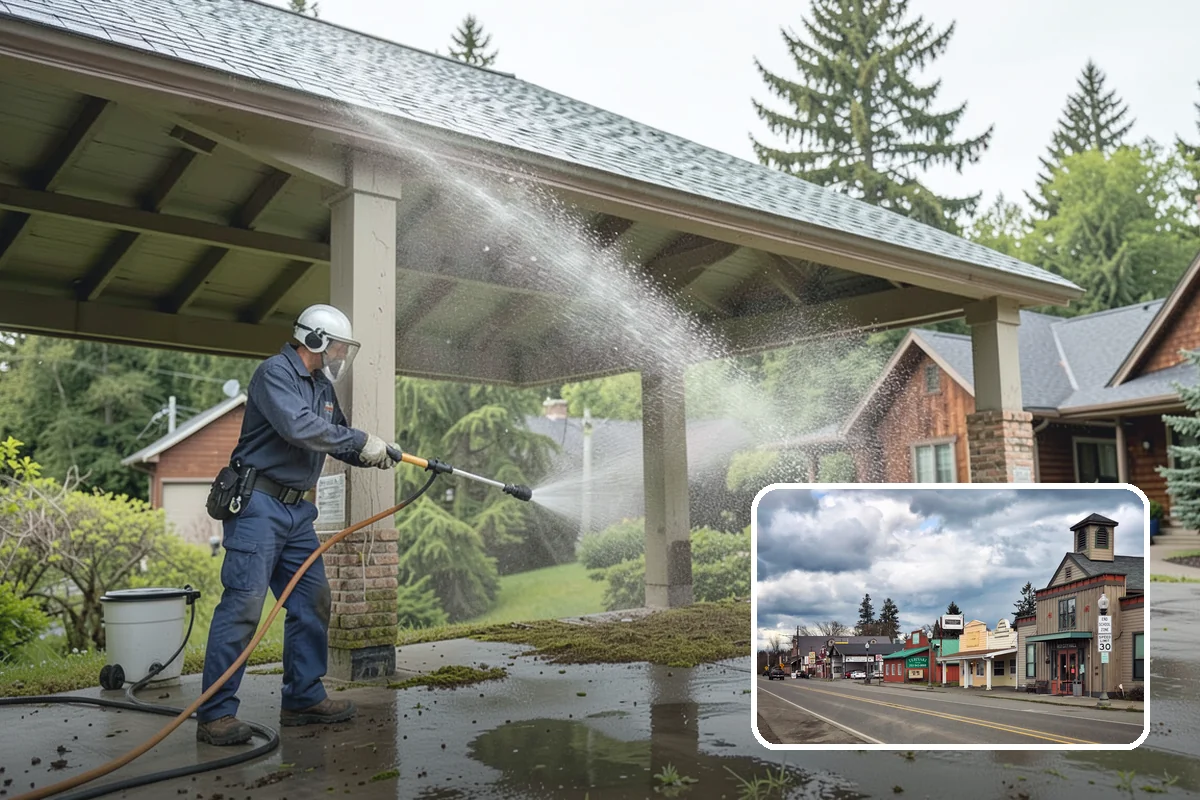 Pool Deck Cleaning in Roy, Pierce County, WA - Removes slick algae and moss around the waterline