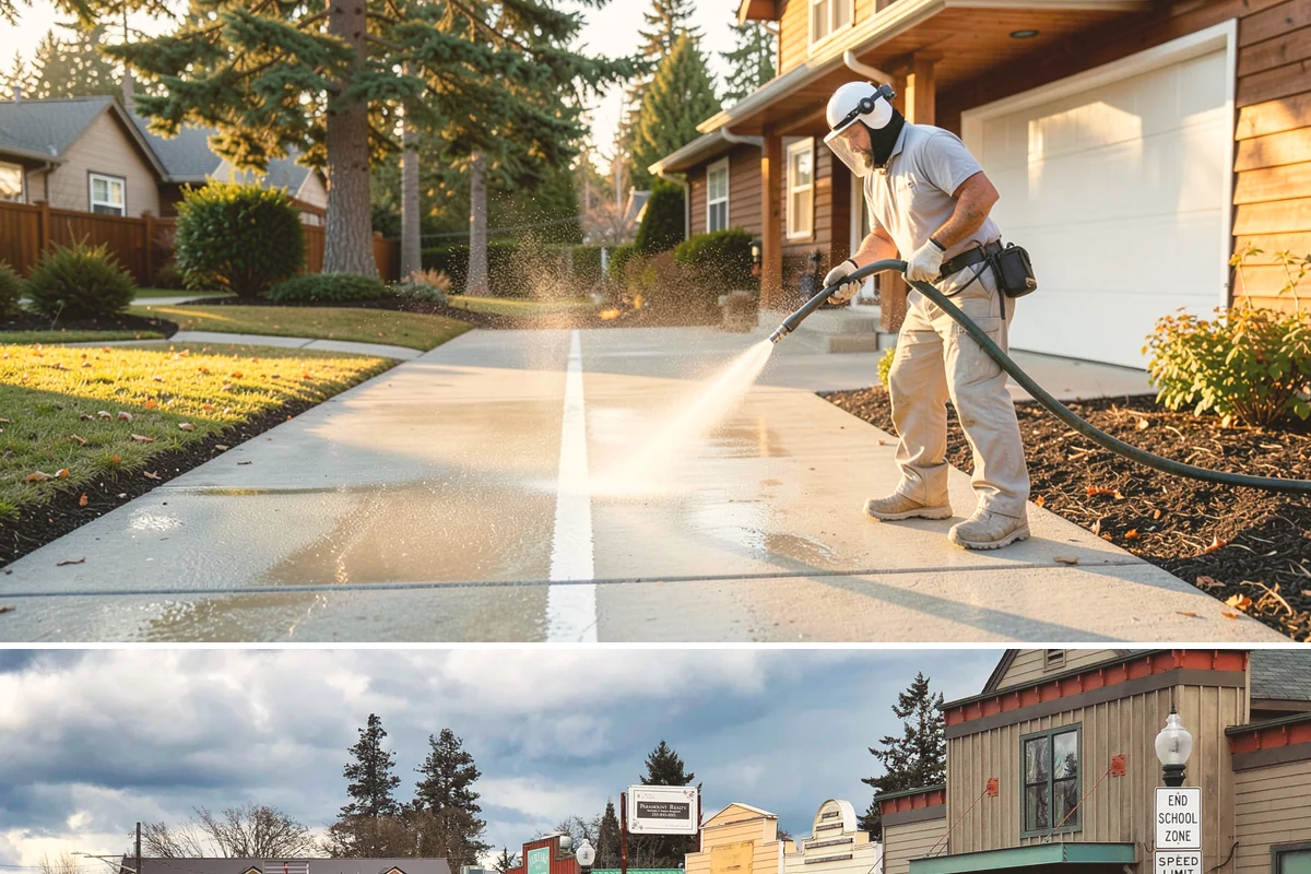 Pool Deck Cleaning in Roy, Pierce County, WA - Early summer clears the winter's growth and makes the deck safe just as pool season gets underway.