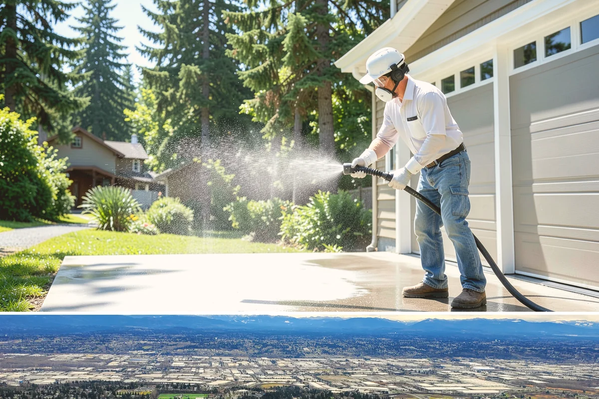 Pool Deck Cleaning in SeaTac, King County, WA - Early summer clears the winter's growth and makes the deck safe just as pool season gets underway.