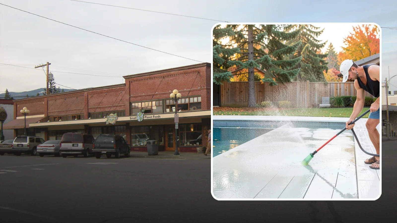Pool Deck Cleaning in Sedro-Woolley, Skagit County, WA - Clean pool decks and surrounds to remove the slick algae and moss that make wet Northwest decking hazardous.