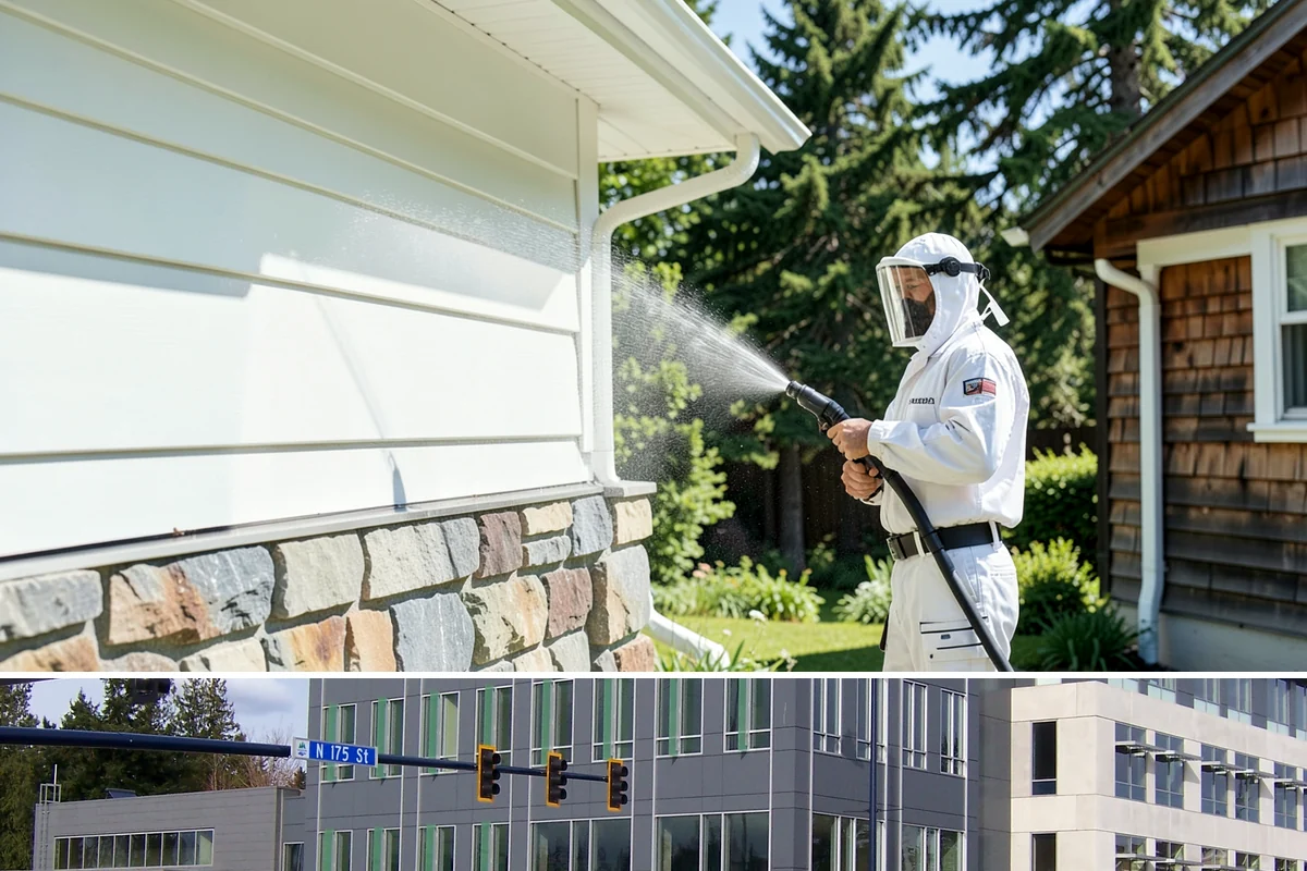 Pool Deck Cleaning in Shoreline, King County, WA - Early summer clears the winter's growth and makes the deck safe just as pool season gets underway.