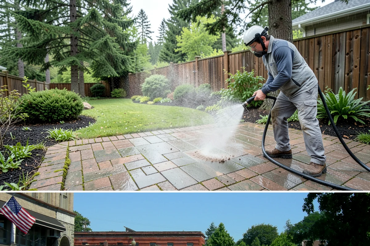 Pool Deck Cleaning in Snohomish, Snohomish County, WA - Early summer clears the winter's growth and makes the deck safe just as pool season gets underway.