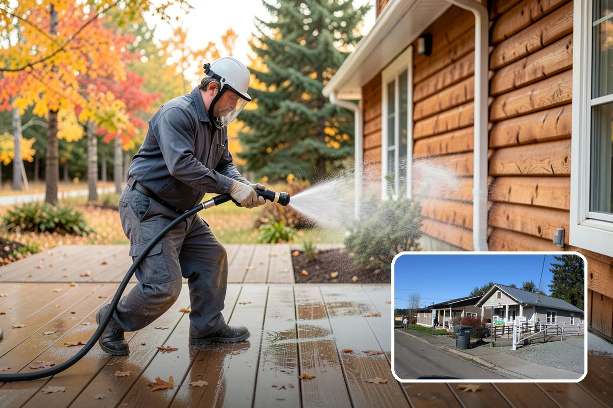 Pool Deck Cleaning in South Prairie, Pierce County, WA - Removes slick algae and moss around the waterline