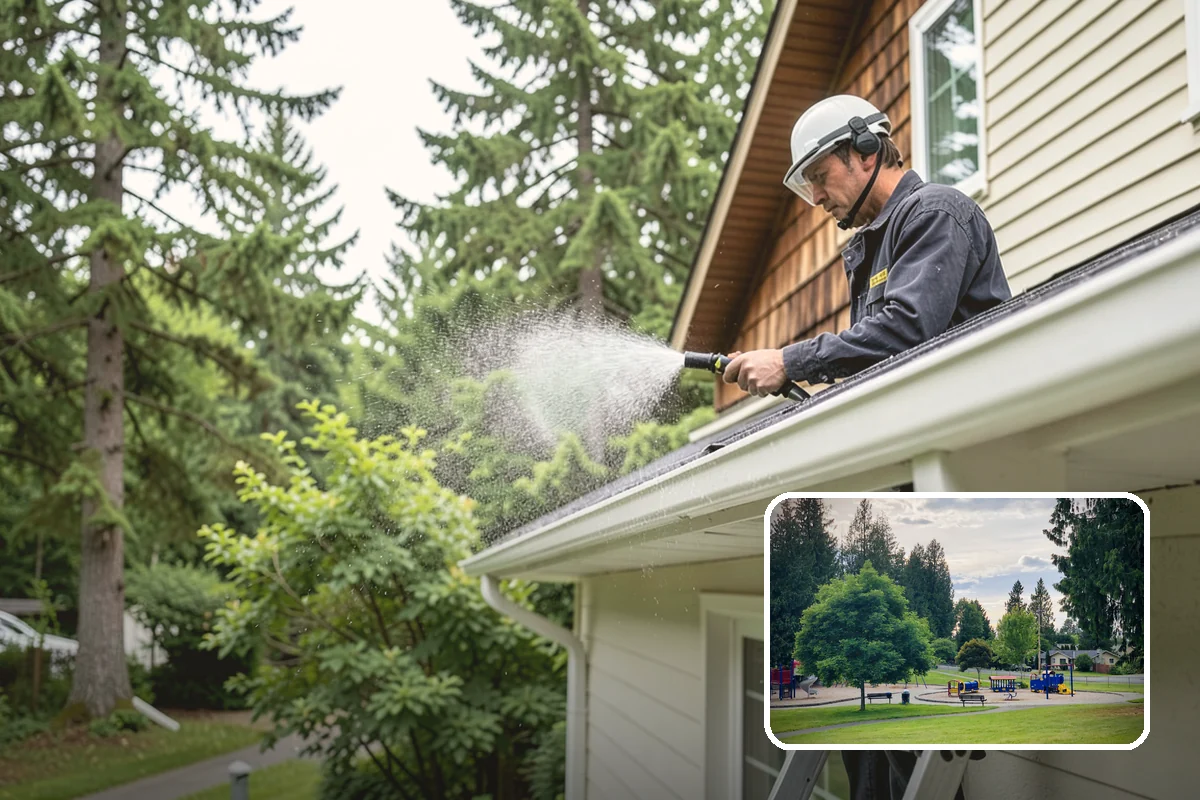 Pool Enclosure Washing in Bonney Lake, Pierce County, WA - Lifts algae film from screen mesh without tearing it