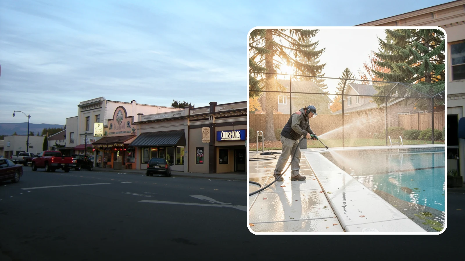 Pool Enclosure Washing in Burlington, Skagit County, WA - We wash screened and glass pool enclosures to clear the algae film and evergreen debris that dim them through the rainy months.