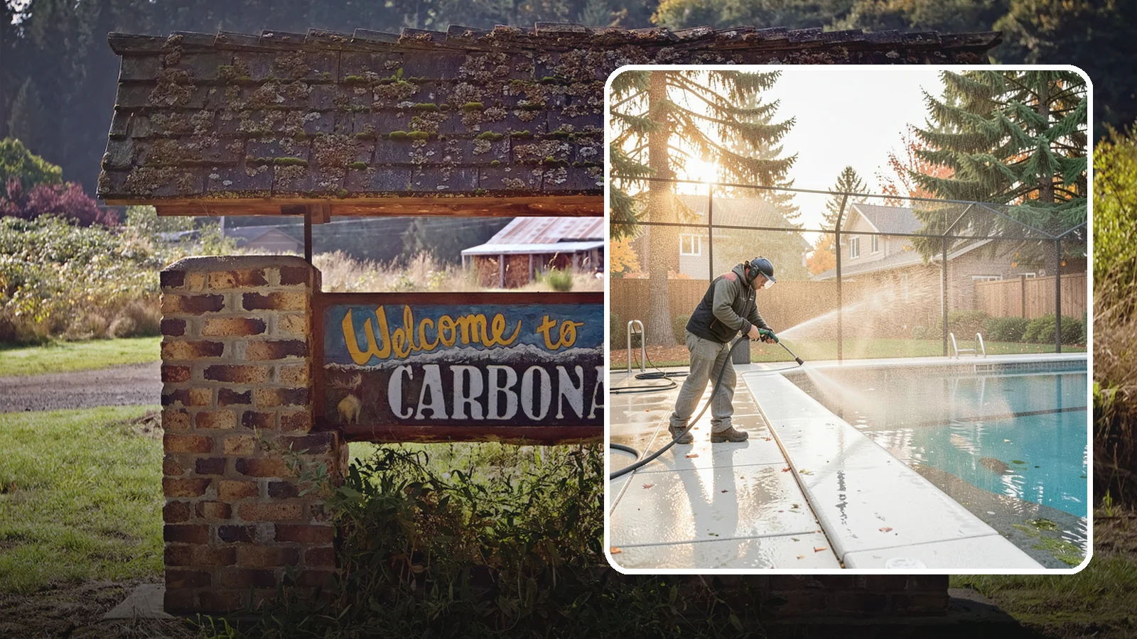 Pool Enclosure Washing in Carbonado, Pierce County, WA - We wash screened and glass pool enclosures to clear the algae film and evergreen debris that dim them through the rainy months.