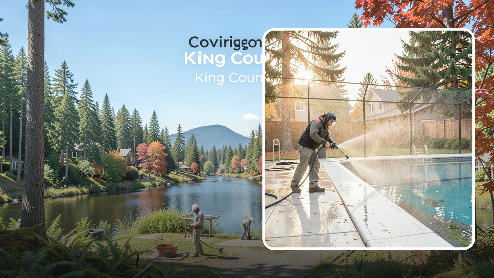 Pool Enclosure Washing in Covington, King County, WA - We wash screened and glass pool enclosures to clear the algae film and evergreen debris that dim them through the rainy months.
