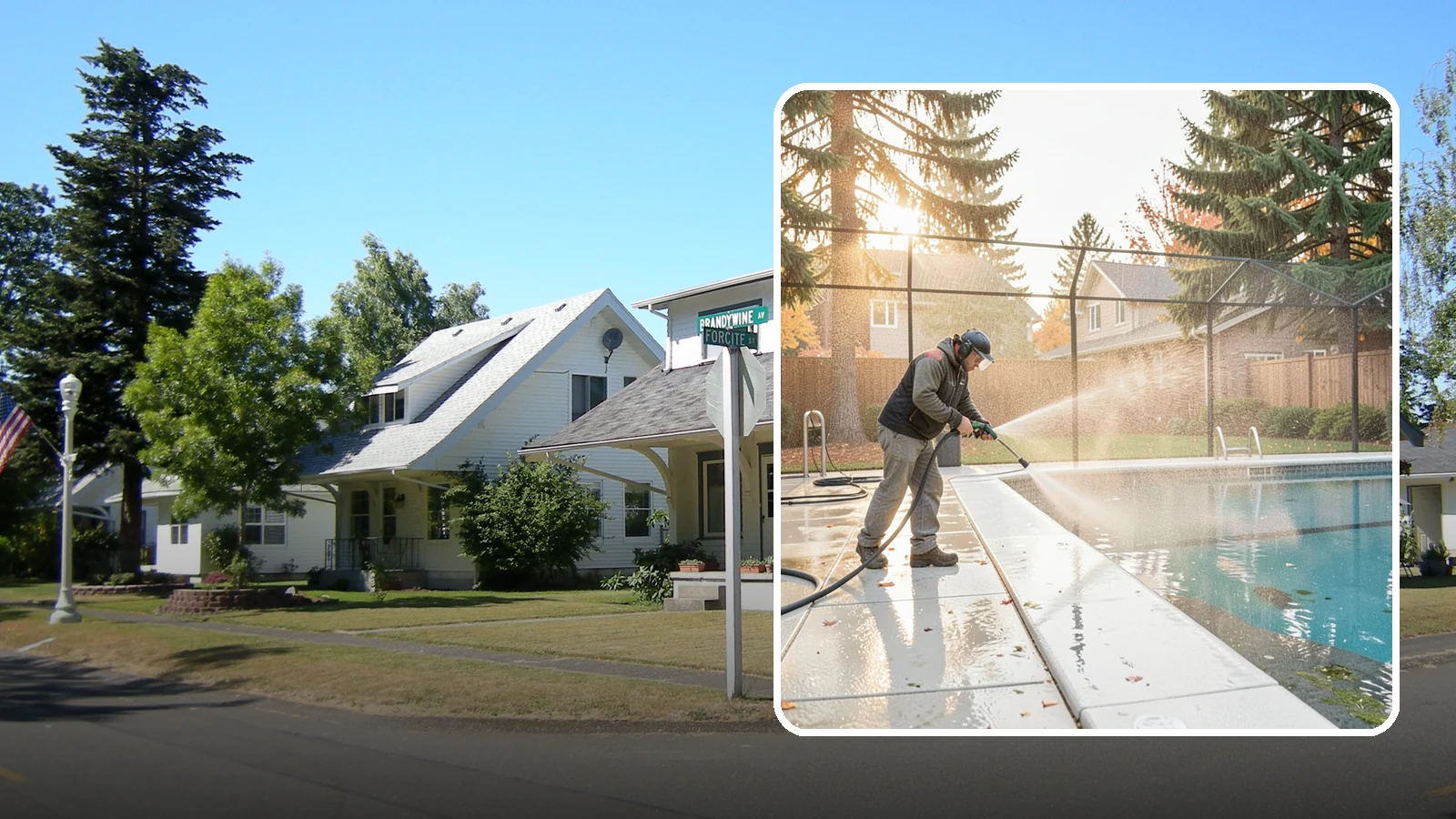 Pool Enclosure Washing in DuPont, Pierce County, WA - We wash screened and glass pool enclosures to clear the algae film and evergreen debris that dim them through the rainy months.