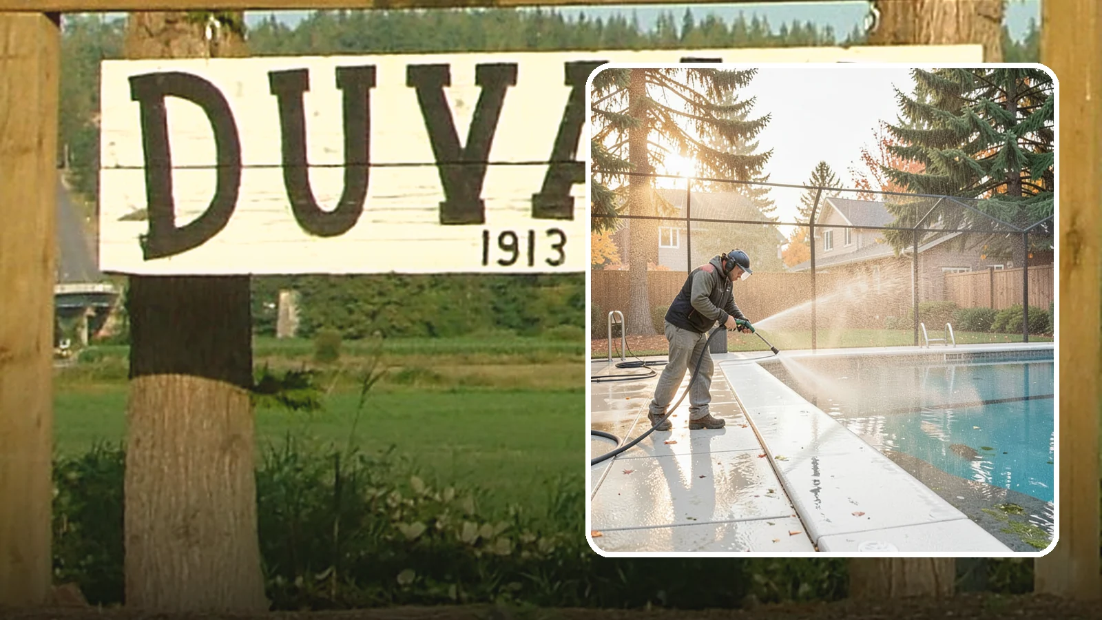 Pool Enclosure Washing in Duvall, King County, WA - We wash screened and glass pool enclosures to clear the algae film and evergreen debris that dim them through the rainy months.