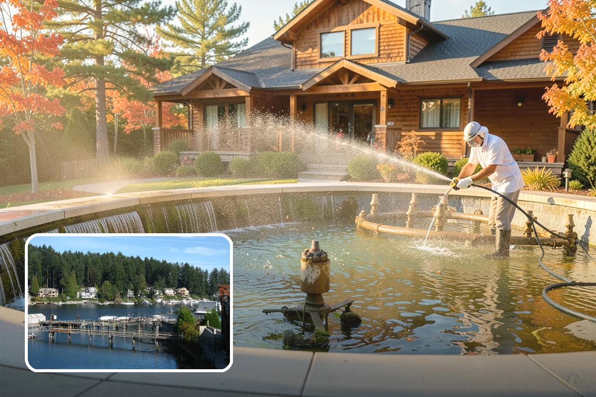 Pool Enclosure Washing in Gig Harbor, Pierce County, WA - Lifts algae film from screen mesh without tearing it