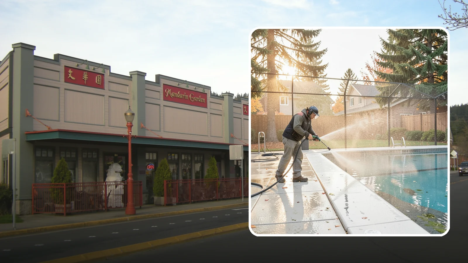 Pool Enclosure Washing in Issaquah, King County, WA - We wash screened and glass pool enclosures to clear the algae film and evergreen debris that dim them through the rainy months.