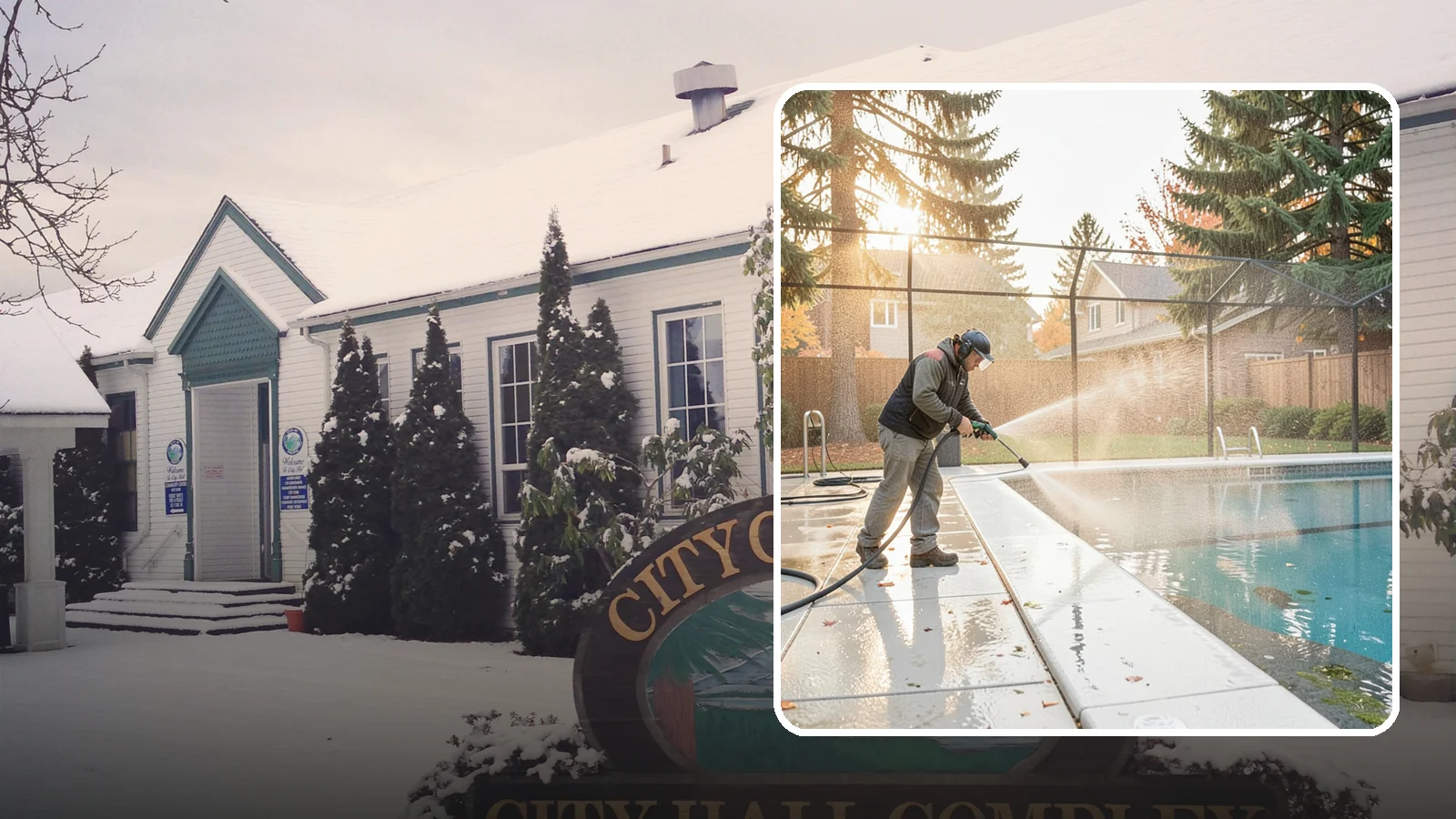Pool Enclosure Washing in Pacific, King County, WA - We wash screened and glass pool enclosures to clear the algae film and evergreen debris that dim them through the rainy months.
