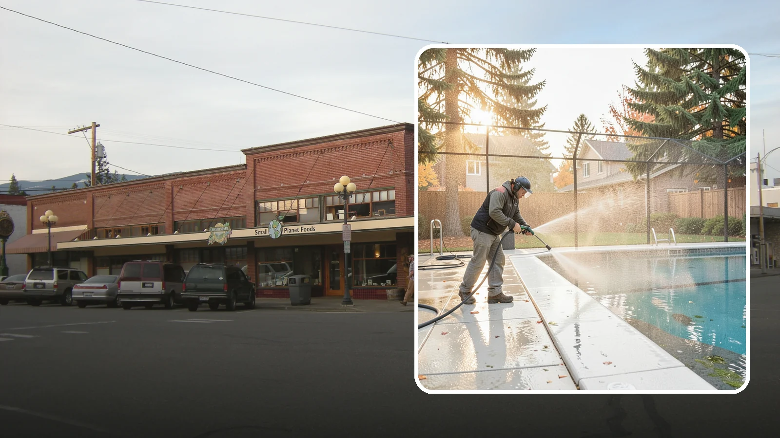 Pool Enclosure Washing in Sedro-Woolley, Skagit County, WA - We wash screened and glass pool enclosures to clear the algae film and evergreen debris that dim them through the rainy months.