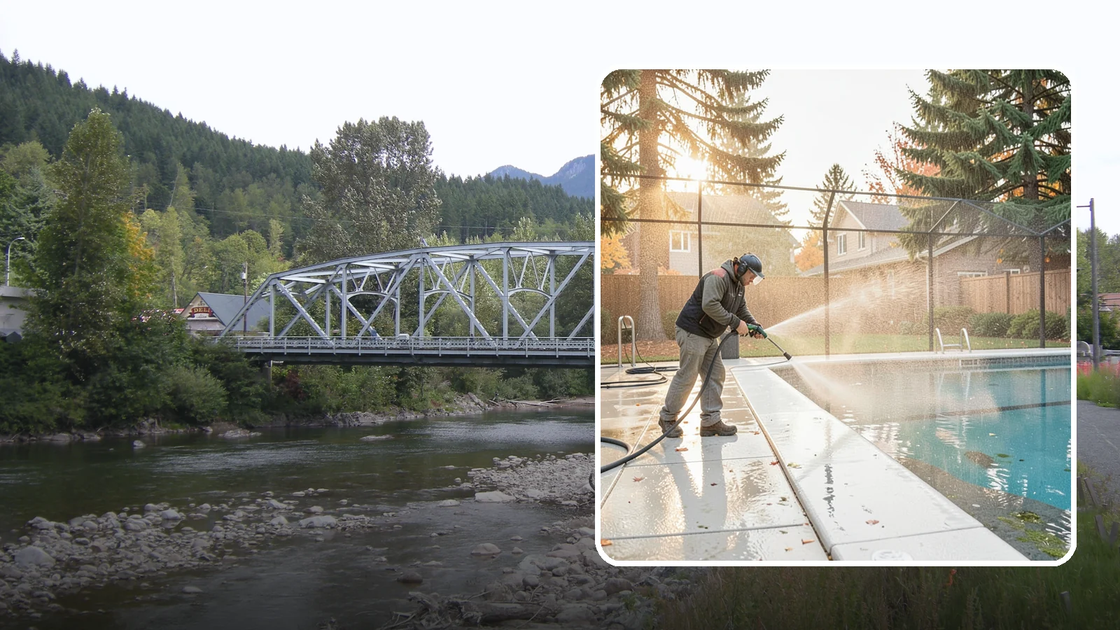 Pool Enclosure Washing in Skykomish, King County, WA - We wash screened and glass pool enclosures to clear the algae film and evergreen debris that dim them through the rainy months.