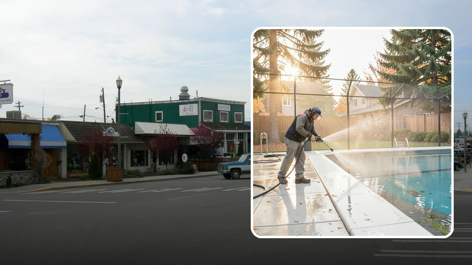 Pool Enclosure Washing in Stanwood, Snohomish County, WA - We wash screened and glass pool enclosures to clear the algae film and evergreen debris that dim them through the rainy months.