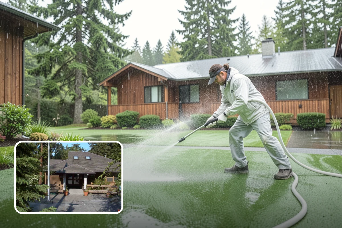 Pool Enclosure Washing in Yarrow Point, King County, WA - Lifts algae film from screen mesh without tearing it