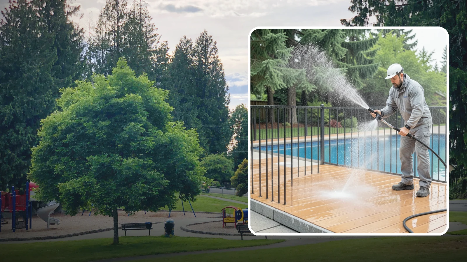 Pool Fence Cleaning in Bonney Lake, Pierce County, WA - We clean pool safety fencing so aluminum, glass, or mesh barriers stay clear of the grime that dulls them in the wet season.