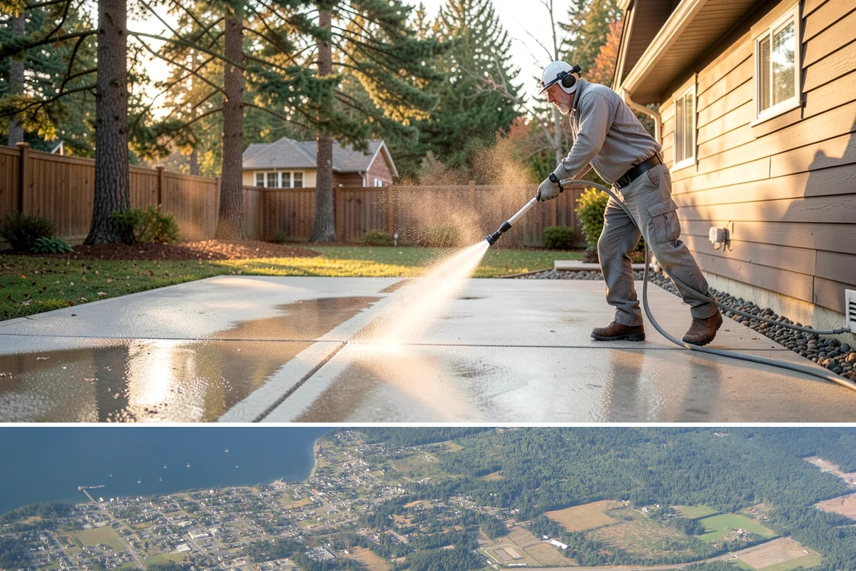 Pool Fence Cleaning in Coupeville, Island County, WA - A spring cleaning readies the fence for a summer of clear, safe sightlines to the pool.