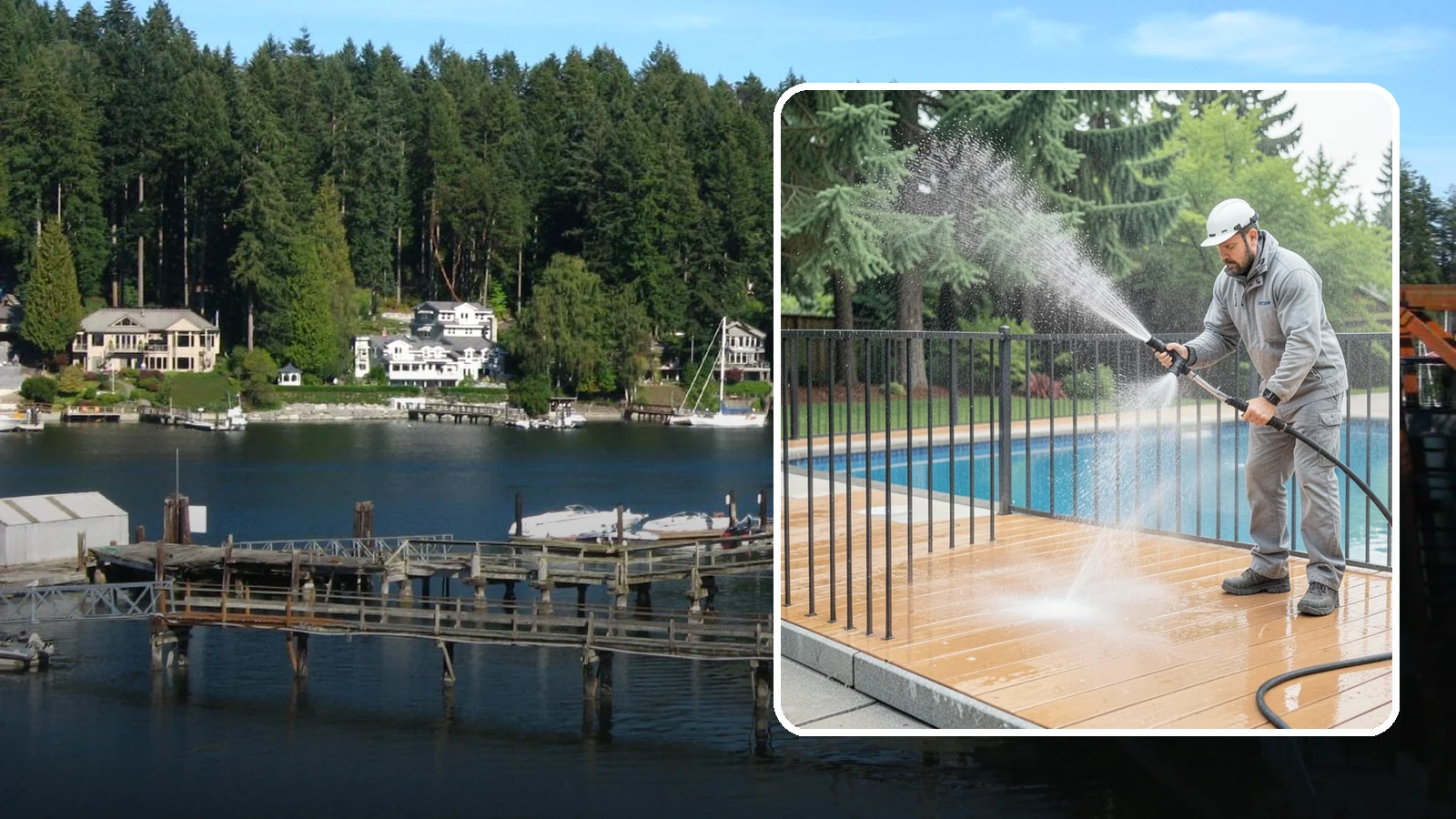 Pool Fence Cleaning in Gig Harbor, Pierce County, WA - We clean pool safety fencing so aluminum, glass, or mesh barriers stay clear of the grime that dulls them in the wet season.