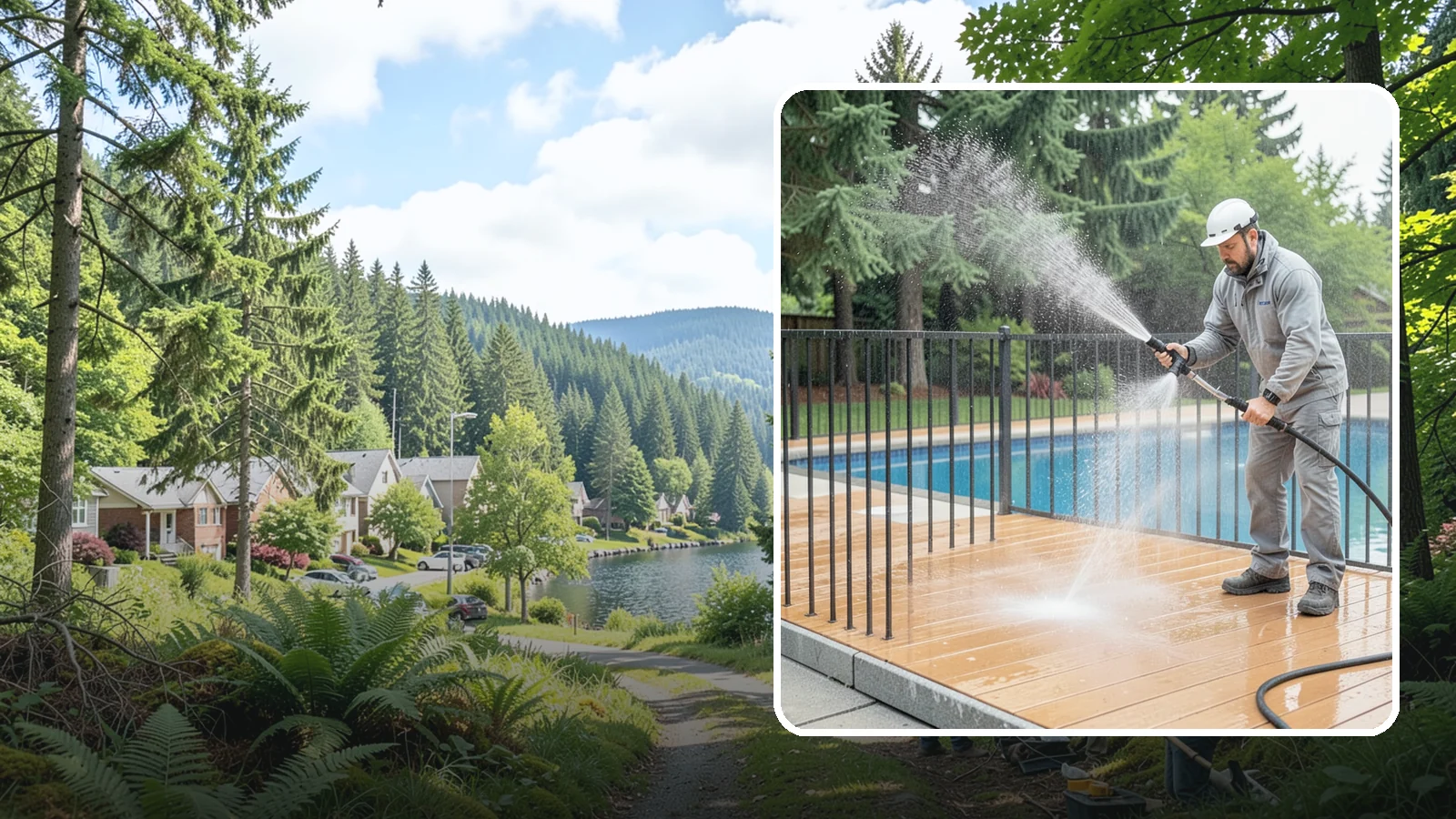 Pool Fence Cleaning in Lake Forest Park, King County, WA - We clean pool safety fencing so aluminum, glass, or mesh barriers stay clear of the grime that dulls them in the wet season.