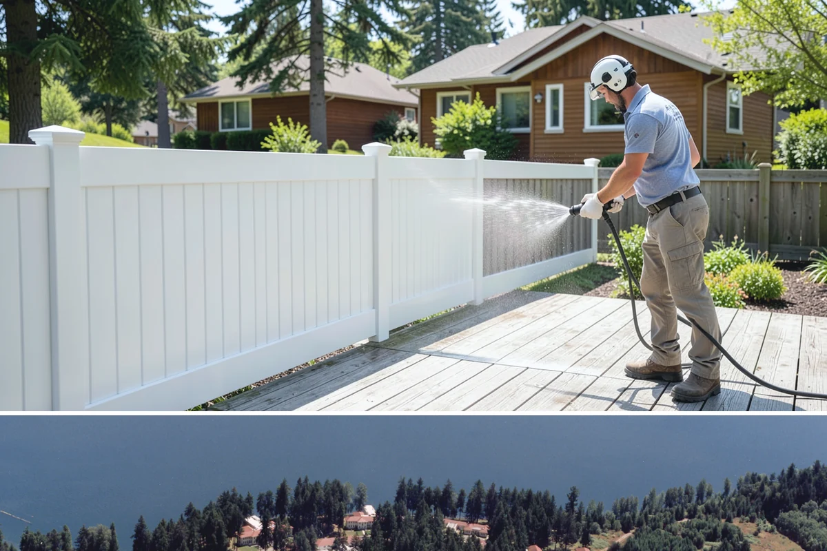 Pool Fence Cleaning in Lakewood, Pierce County, WA - A spring cleaning readies the fence for a summer of clear, safe sightlines to the pool.