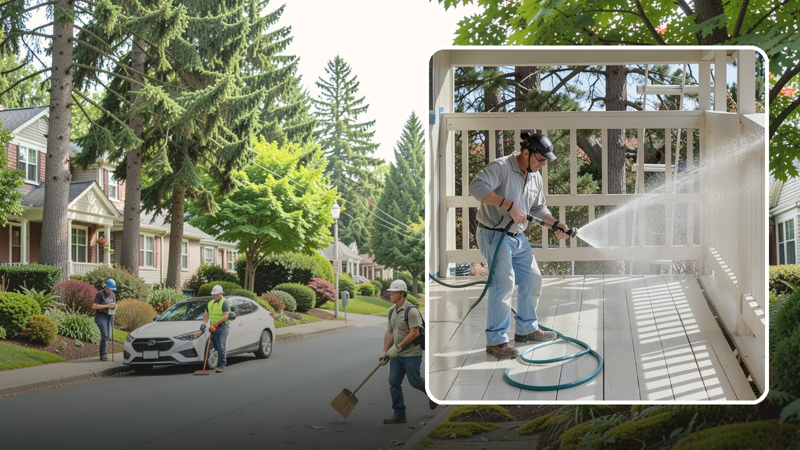 Porch Cleaning in Beaux Arts Village, King County, WA - We wash porch floors, ceilings, and posts to lift the moss, mud, and pollen that dull this high-traffic entry.