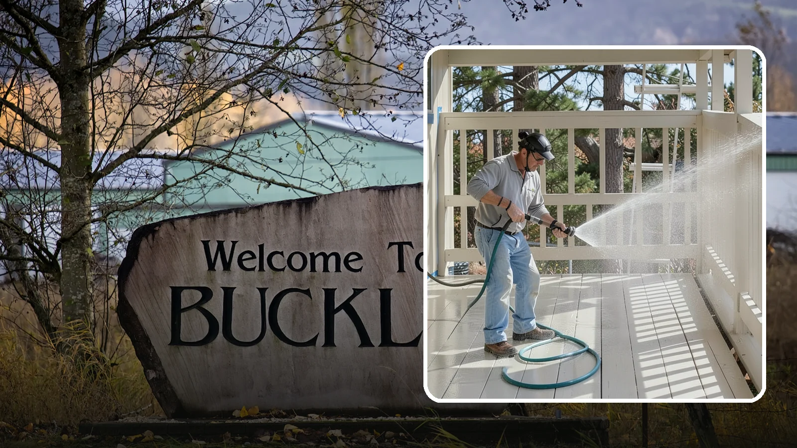 Porch Cleaning in Buckley, Pierce County, WA - We wash porch floors, ceilings, and posts to lift the moss, mud, and pollen that dull this high-traffic entry.