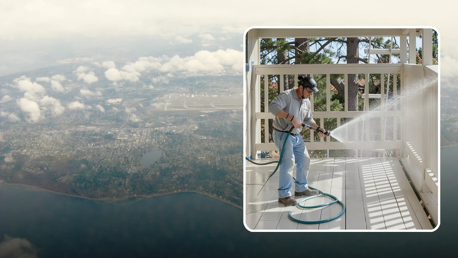 Porch Cleaning in Burien, King County, WA - We wash porch floors, ceilings, and posts to lift the moss, mud, and pollen that dull this high-traffic entry.