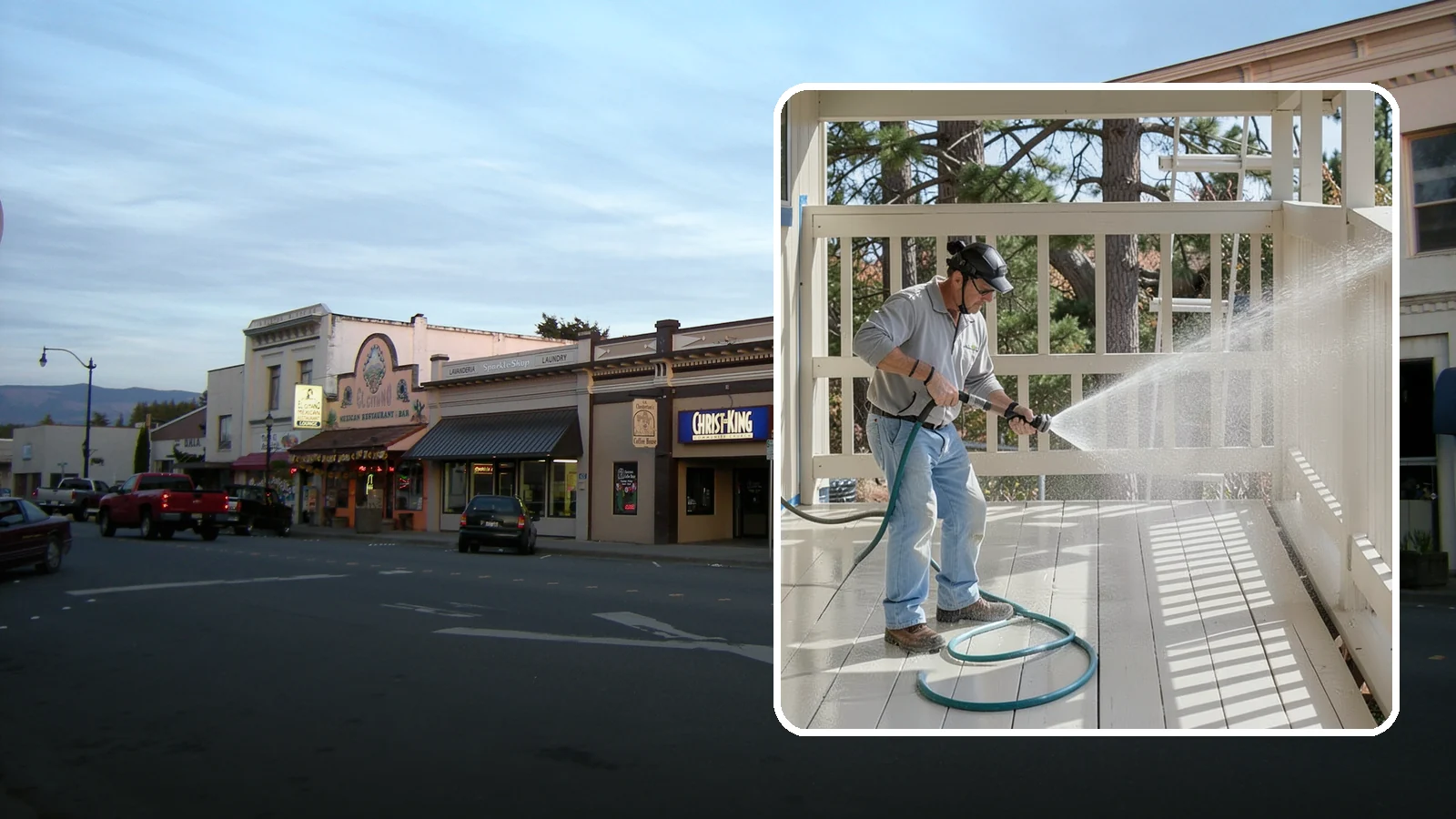 Porch Cleaning in Burlington, Skagit County, WA - We wash porch floors, ceilings, and posts to lift the moss, mud, and pollen that dull this high-traffic entry.