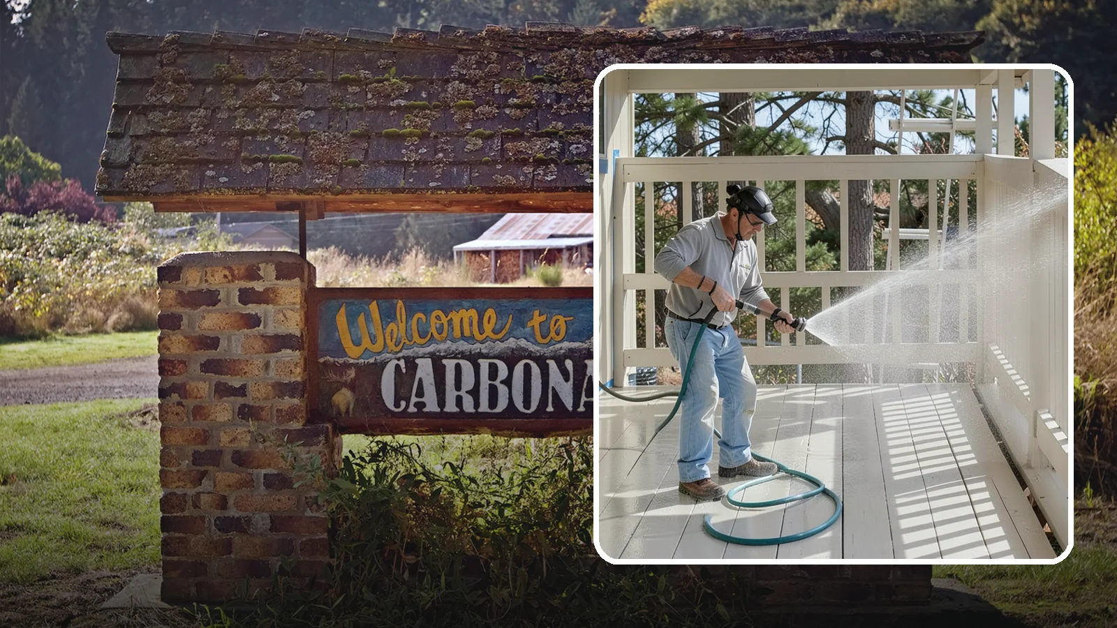 Porch Cleaning in Carbonado, Pierce County, WA - We wash porch floors, ceilings, and posts to lift the moss, mud, and pollen that dull this high-traffic entry.