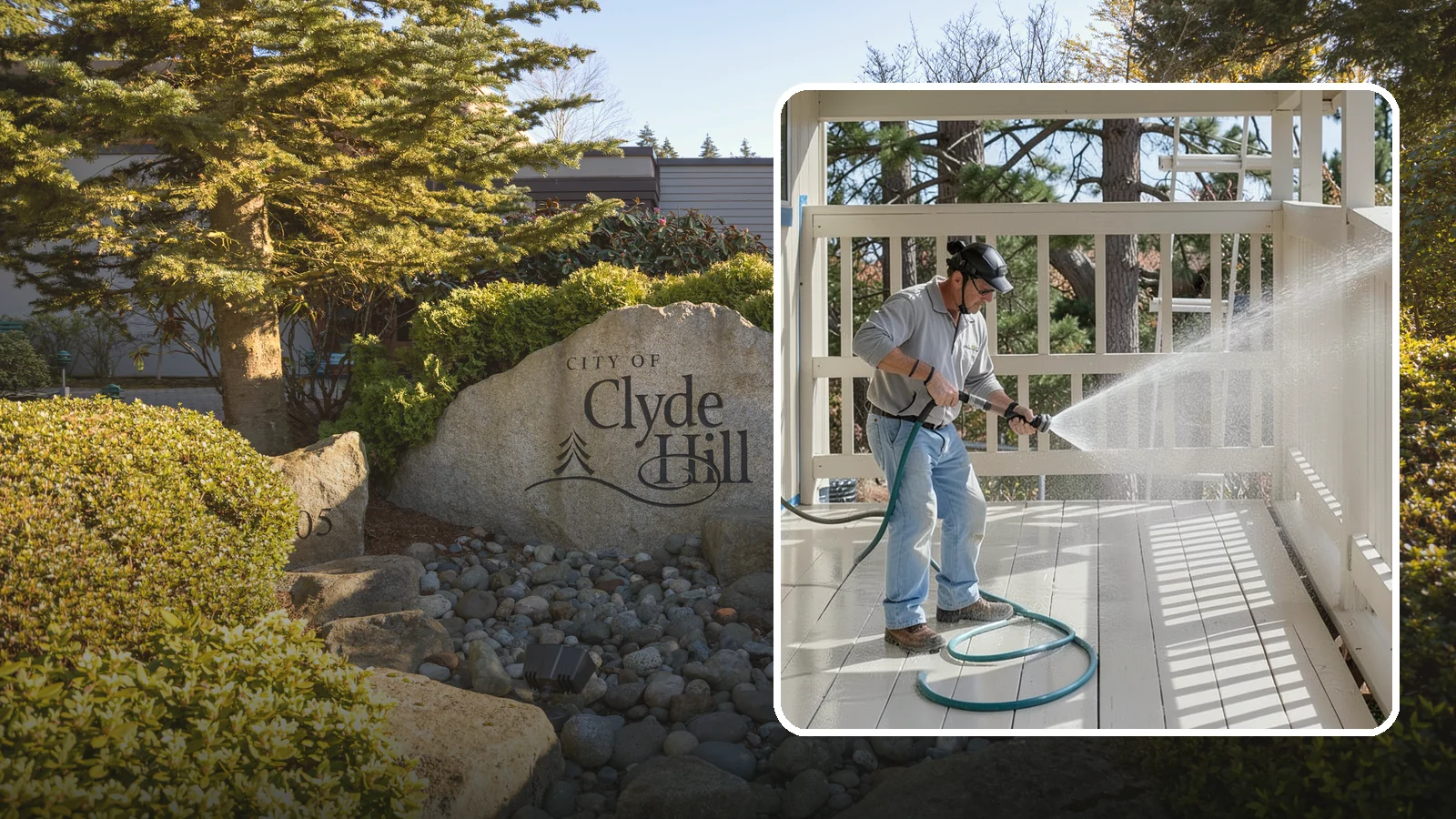 Porch Cleaning in Clyde Hill, King County, WA - We wash porch floors, ceilings, and posts to lift the moss, mud, and pollen that dull this high-traffic entry.