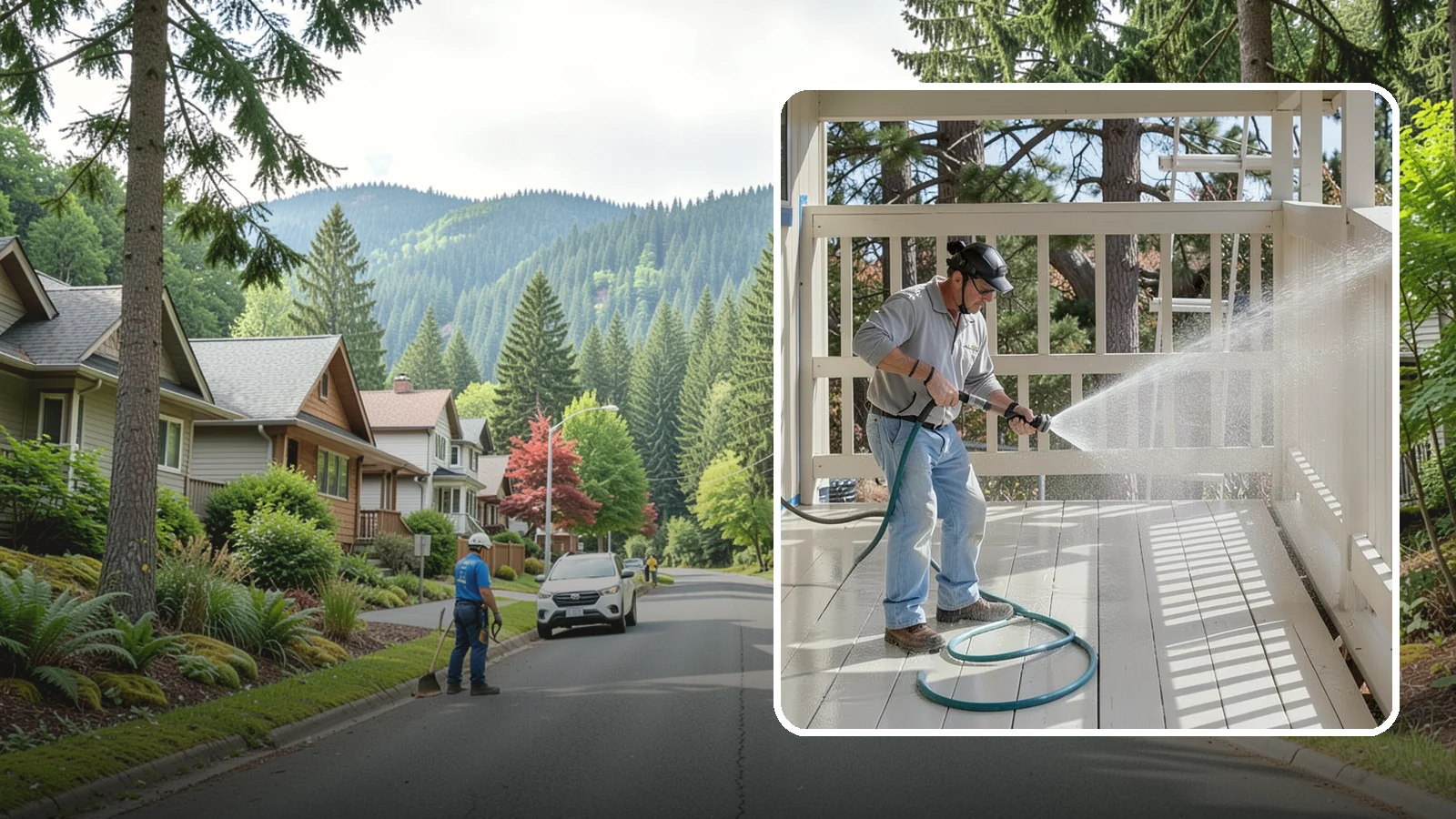 Porch Cleaning in Darrington, Snohomish County, WA - We wash porch floors, ceilings, and posts to lift the moss, mud, and pollen that dull this high-traffic entry.
