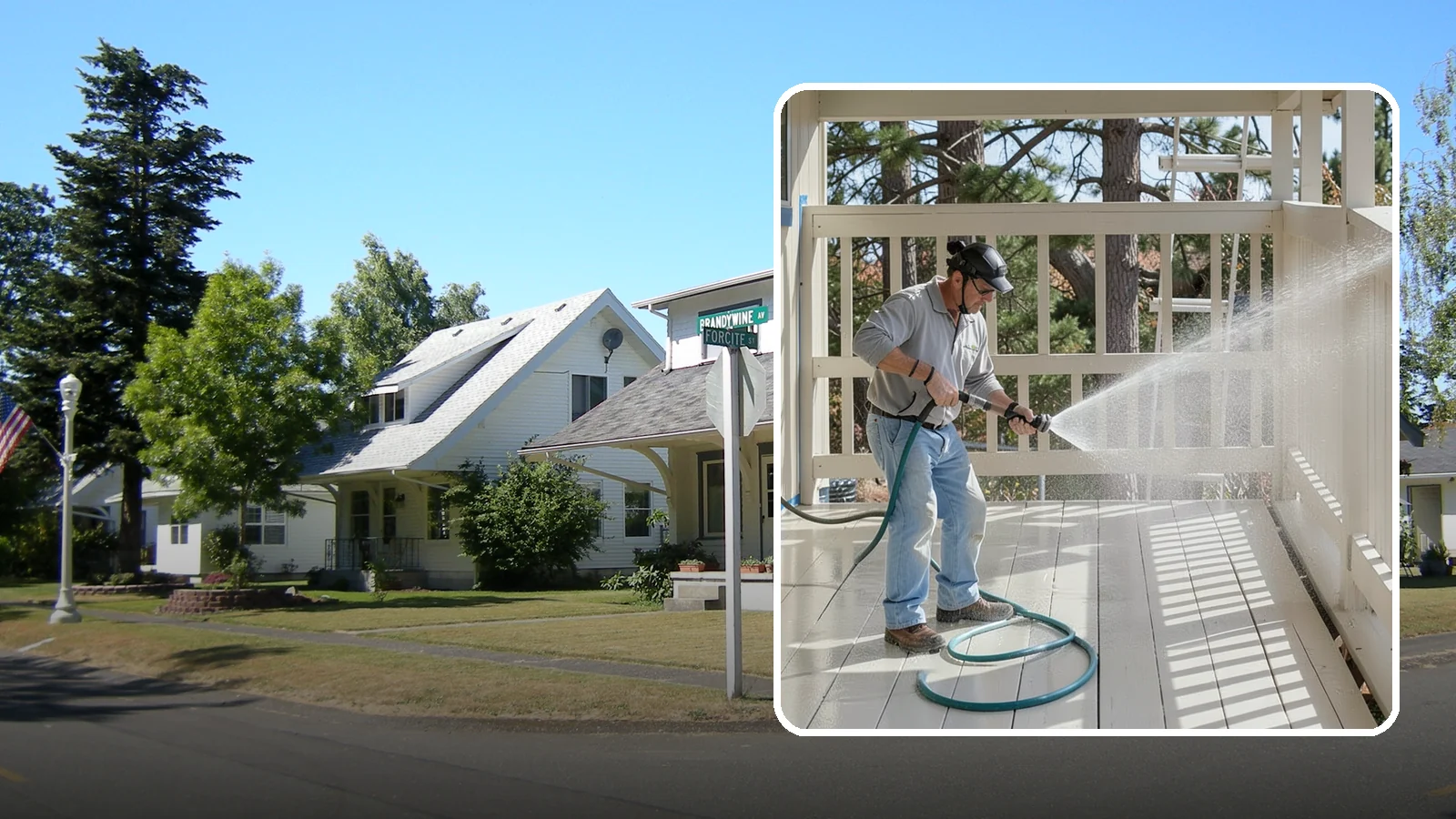 Porch Cleaning in DuPont, Pierce County, WA - We wash porch floors, ceilings, and posts to lift the moss, mud, and pollen that dull this high-traffic entry.